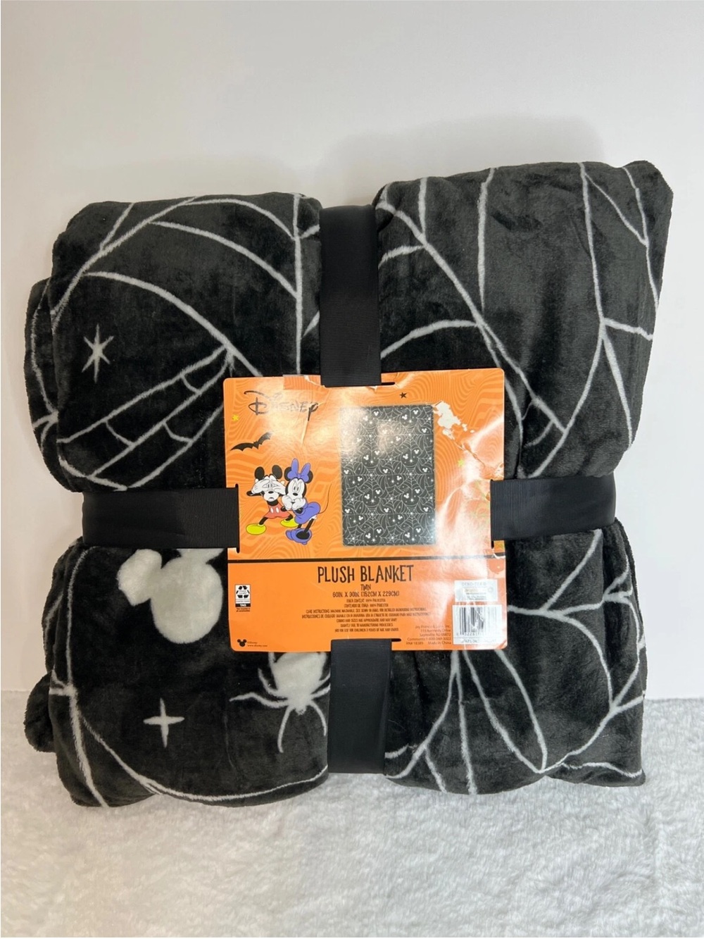 Disney Mickey Mouse Head Halloween Throw Blanket 60”x90” Spider Webs Stars